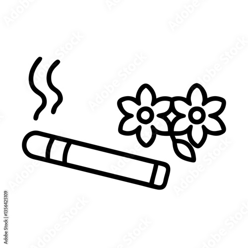 Incense stick releasing smoke with flowers in a minimalist style  