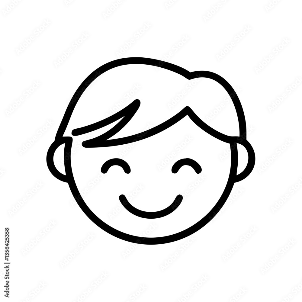 Happy child smiling in a simple outline illustration Happy child smiling in a simple outline illustration