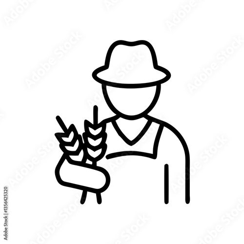 Farmer holding wheat sheaves in a minimalist style  