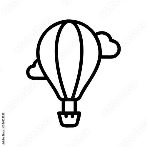 Outline of a hot air balloon floating among fluffy clouds  