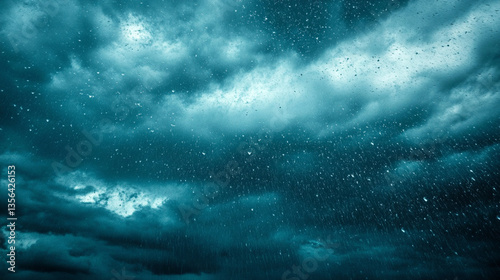 雨のつく窓ガラスと曇り空