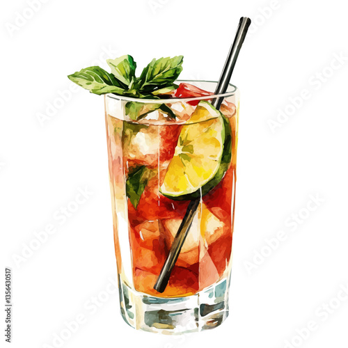 Stir Bar, watercolor illustration, isolated on a white background.