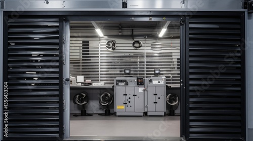 Industrial Server Room with Louvered Doors and Ventilation System