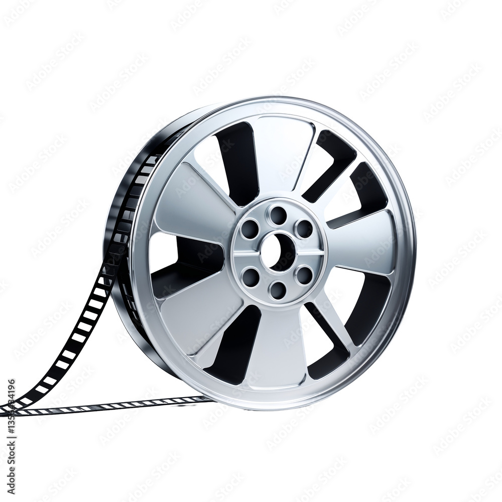 Fototapeta premium Metallic wheel with precision-engineered spokes, industrial machine part in a symmetrical circular design, silver finish isolated on transparent background