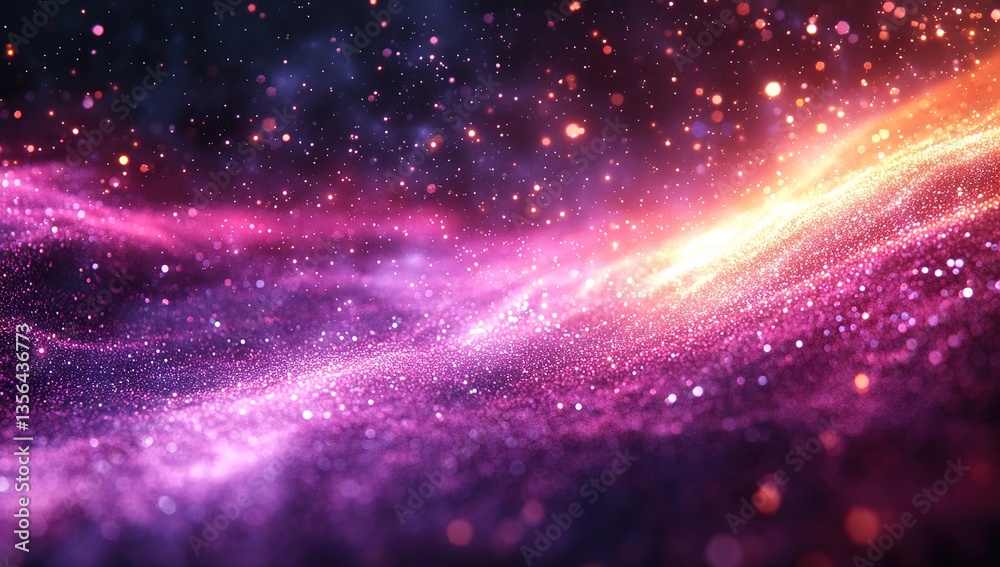 Fototapeta premium Sparkling Galaxy Abstract Cosmic Dust Cloud with Pink, Purple, and Orange Hues. 85 Chr