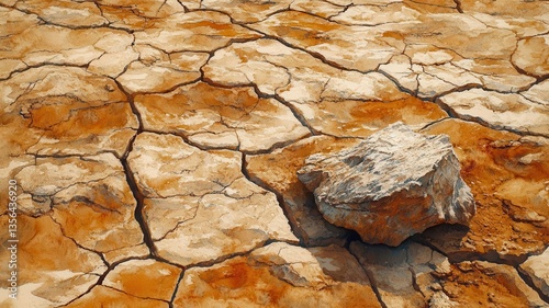 Cracked desert floor, dry grunge patterns and earthy palette, Watercolor style