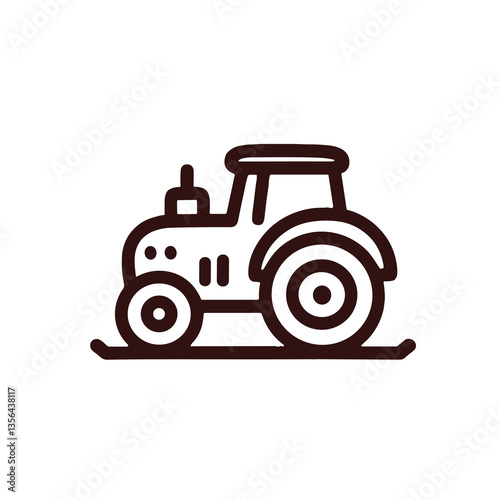 Tractor Icon in Outline Style, Dark Brown, for Agriculture and Farming with copy space