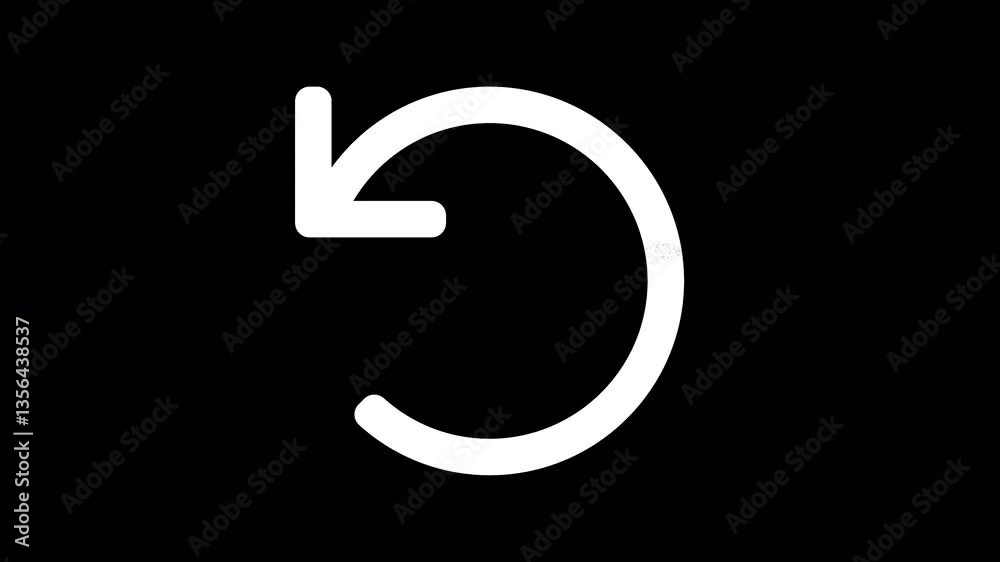 Icon undo is distorted. Glitch. Noise, chromatic aberration, geometric distortion. Transparent background, looped. In-Out looped. Alpha BW at the end