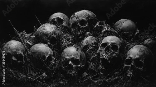 Pile of Skulls  Dark Art  Monochrome  Death  Horror