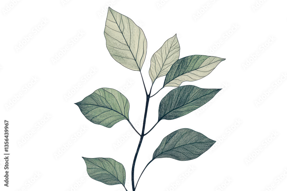 Fototapeta premium Minimalist botanical illustration of green leaves