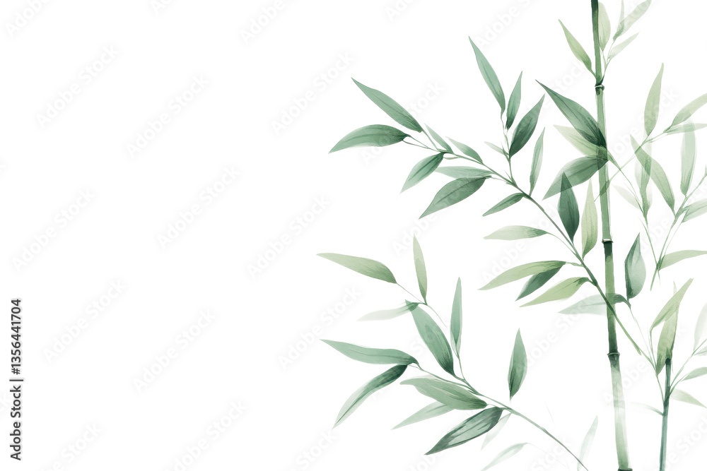 Fototapeta premium Bamboo branches with watercolor texture.