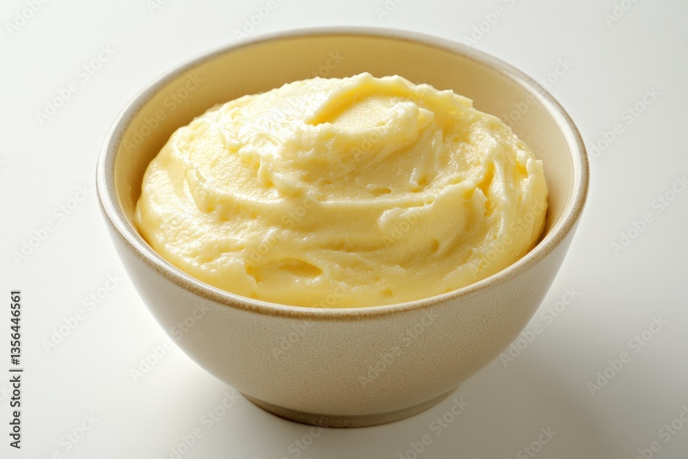 Creamy golden mashed food neatly served inside a bowl Creamy golden mashed food neatly served inside a bowl