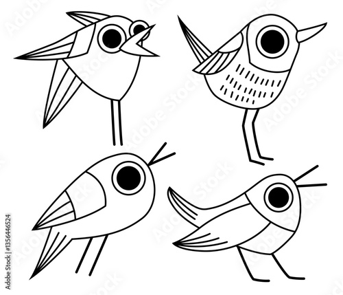 Set of vector birds. Cute animals. Outline doodle illustration