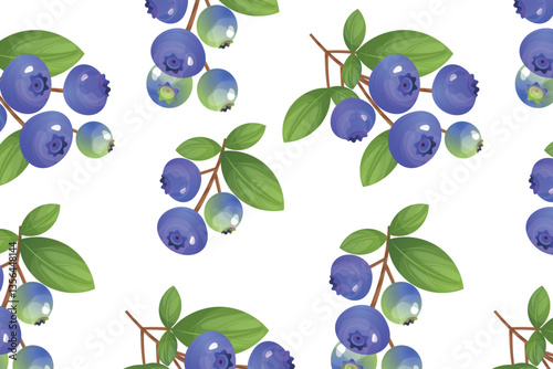 Seamless pattern of blueberries and green leaves. Blueberry sprigs for fabric, wallpaper, wrapping paper, etc.