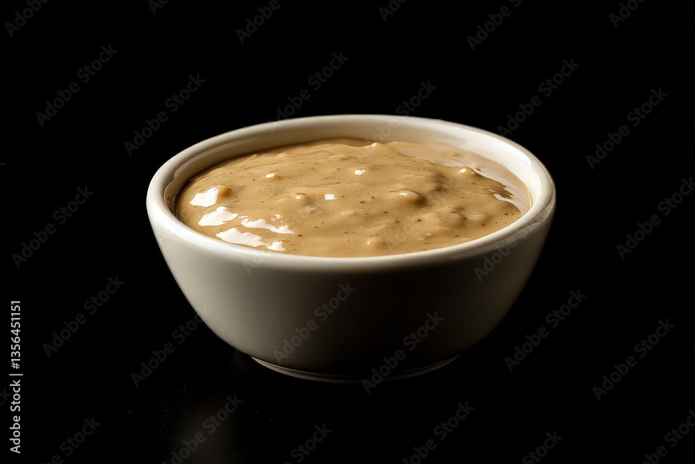 A small white bowl filled with a creamy dipping sauce A small white bowl filled with a creamy dipping sauce