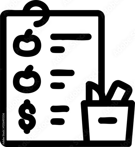 financial benefits budget optimization concept. Grocery list with items and pricing illustration.