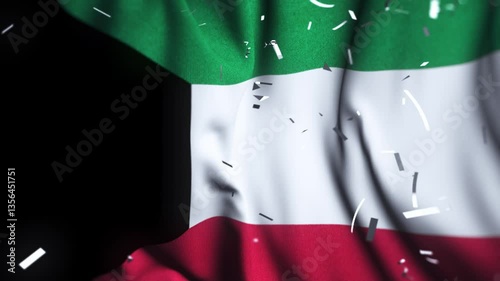 Kuwait Flag Waving with Confetti | National Day Celebration | Patriotism Background
