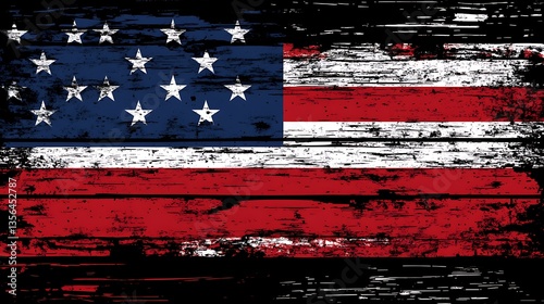 Grunge American Betsy Ross Flag on Wood.