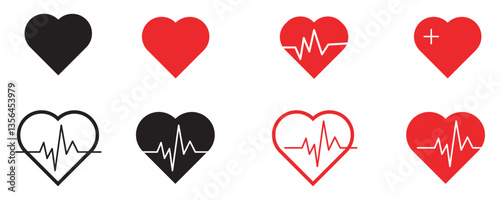 Heart vector icons, Medical health care. Love icon, heartbeat icon, Vector illustration.