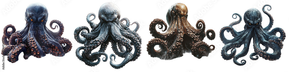 Obraz premium realistic octopus illustration set showcasing different colors on transparent background