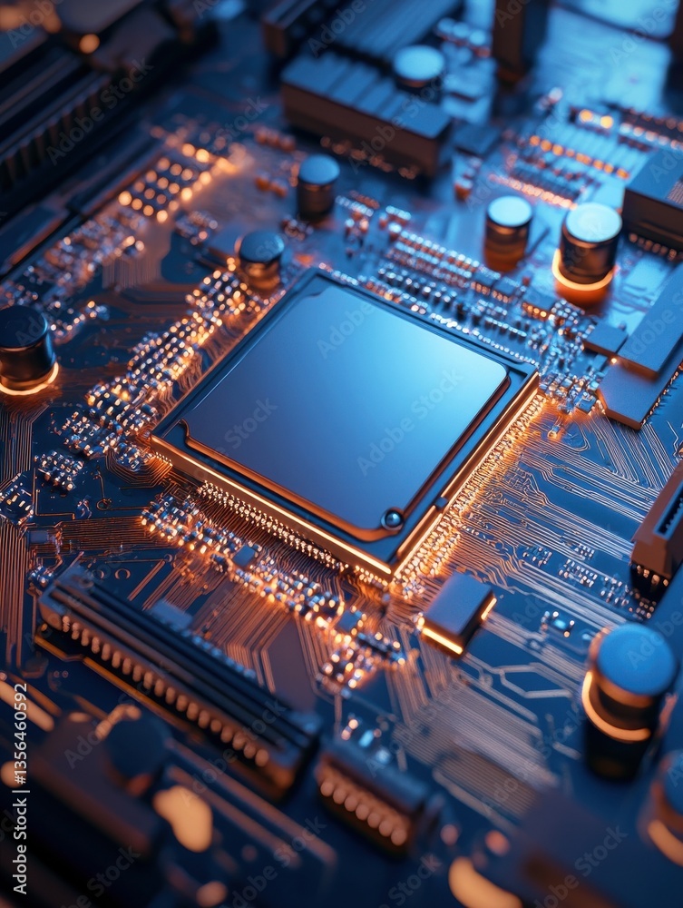 Fototapeta premium Illuminated Central Processing Unit on a Motherboard