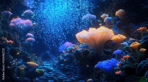 Wallpaper Mural A vibrant underwater scene filled with colorful coral and bubbles Torontodigital.ca