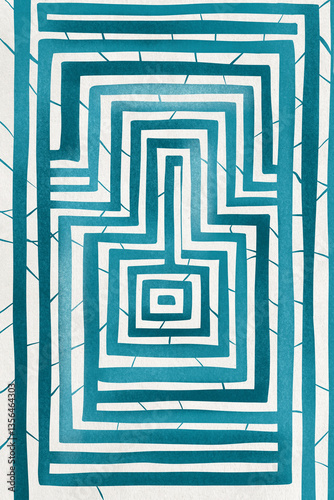Abstract geometric maze pattern with blue lines and seamless design