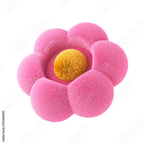 Pink fluffy flower on white background. 3d render. photo