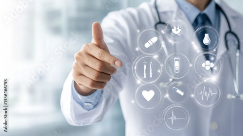 Healthcare innovation doctor using digital technology for patient care hospital setting medical illustration professional environment close-up view future of medicine
