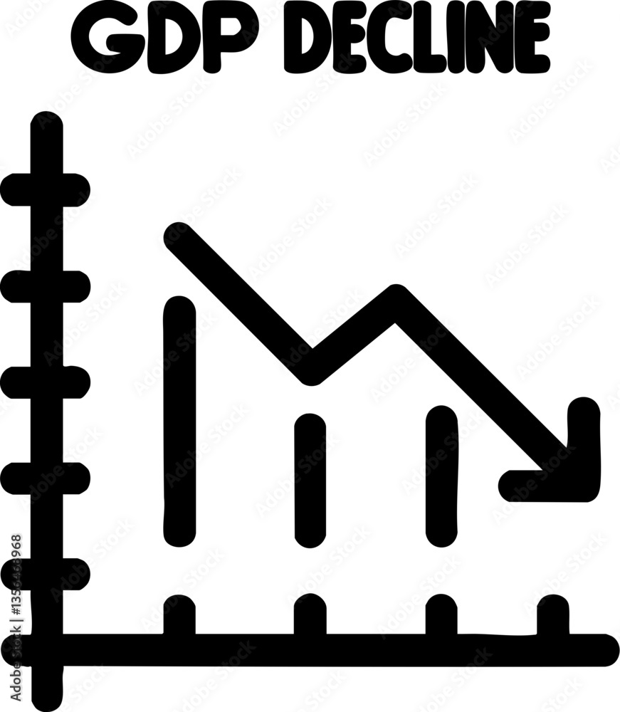 impact effect economic concept. Graph showing GDP decline with downward trend in statistics. impact effect economic concept. Graph showing GDP decline with downward trend in statistics.