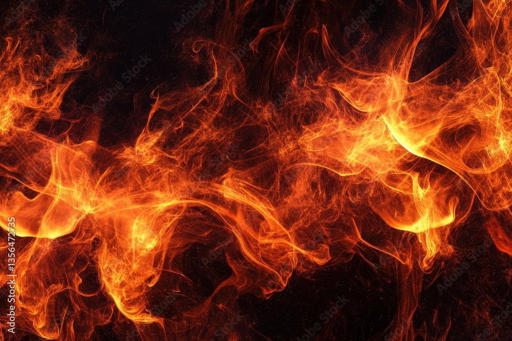 Orange and red flames swirl and dance against a dark backdrop Orange and red flames swirl and dance against a dark backdrop