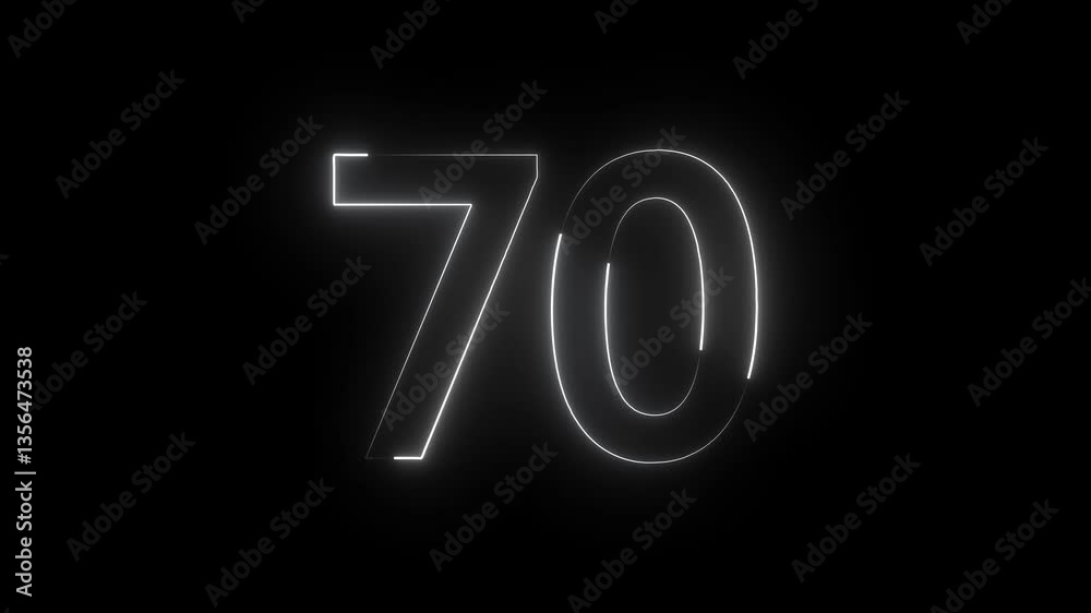A neon 70 text icon animation showcases glowing numbers that pulse and flicker with vibrant neon colors, smoothly transitioning and creating a dynamic, electrifying visual effect. A neon 70 text icon animation showcases glowing numbers that pulse and flicker with vibrant neon colors, smoothly transitioning and creating a dynamic, electrifying visual effect.
