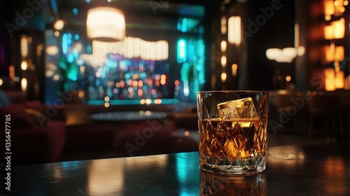 Wallpaper Mural A Whiskey Drink With Ice And Beautiful Bar Background Torontodigital.ca