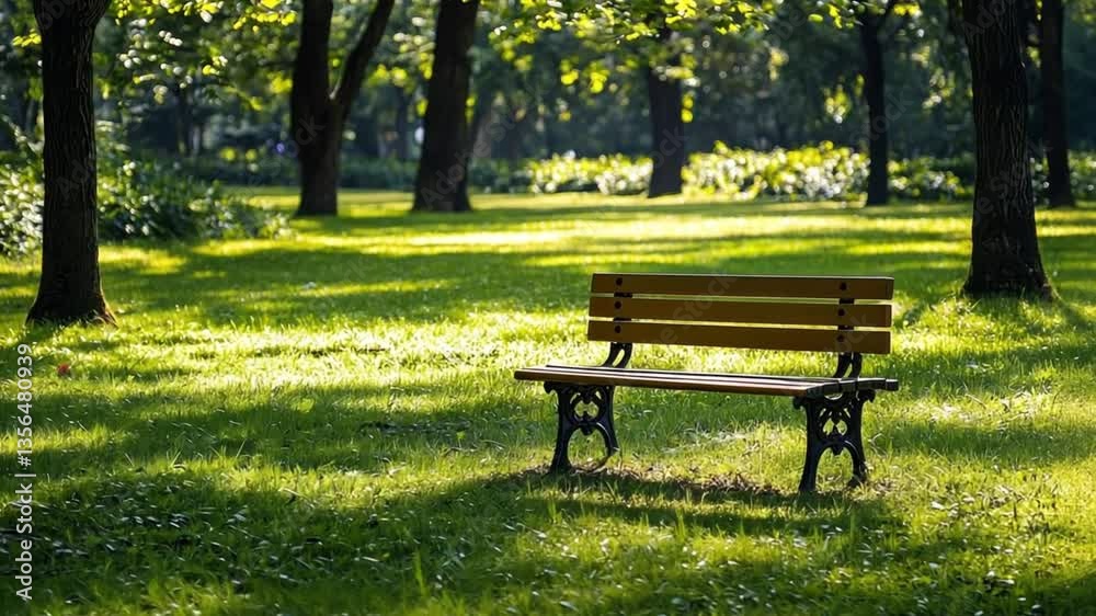 Serene Park Bench in Sunlight Serene Park Bench in Sunlight