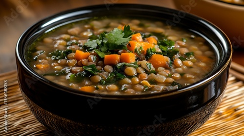 steaming bowl of hearty lentil vegetable stew