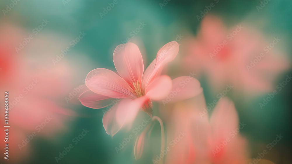 Fototapeta premium A delicate flower blends into a hazy background, creating an abstract dance of colors and light Generative AI