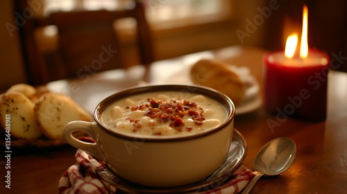 hearty seafood chowder with green garnish