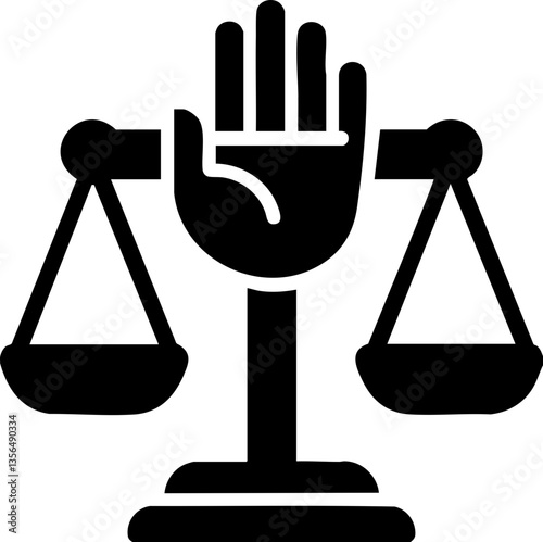 law restriction policy concept. Symbol of justice depicting scales and a raised hand.