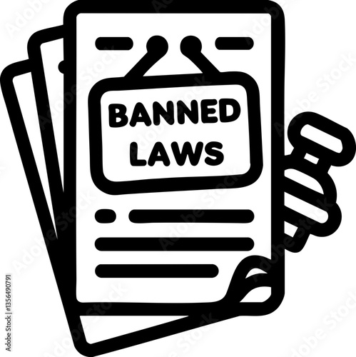 law restriction policy concept. Documents with the text "BANNED LAWS" prominently displayed.
