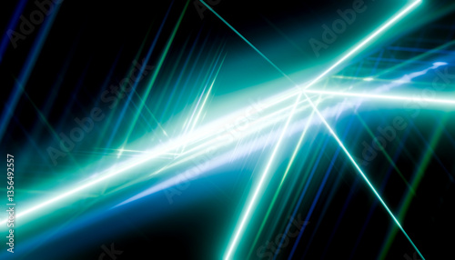 Abstract 3D render with geometric shapes and blue light beams