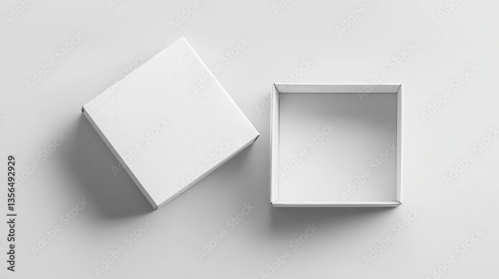 Top Down View of Open White Packaging Box on Neutral Surface Top Down View of Open White Packaging Box on Neutral Surface