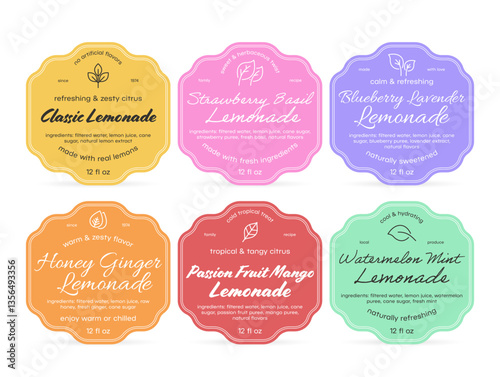 Lemonade labels showcasing a variety of refreshing flavors perfect for a summer gathering or picnic