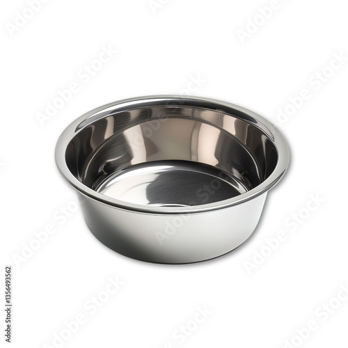 Stainless steel pet food bowl isolated