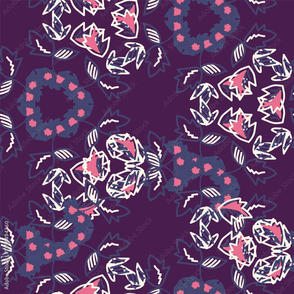 Fototapeta premium Hand drawn flowers, seamless patterns with floral for fabric, textiles, clothing, wrapping paper, cover, banner, interior decor, abstract backgrounds.