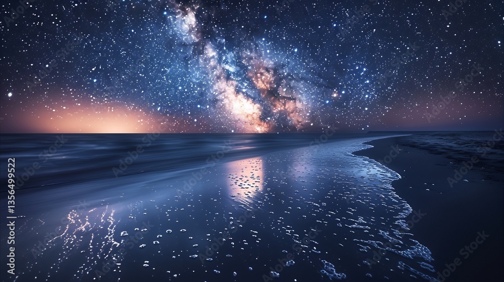Milky Way Galaxy Over Serene Beach at Night Milky Way Galaxy Over Serene Beach at Night