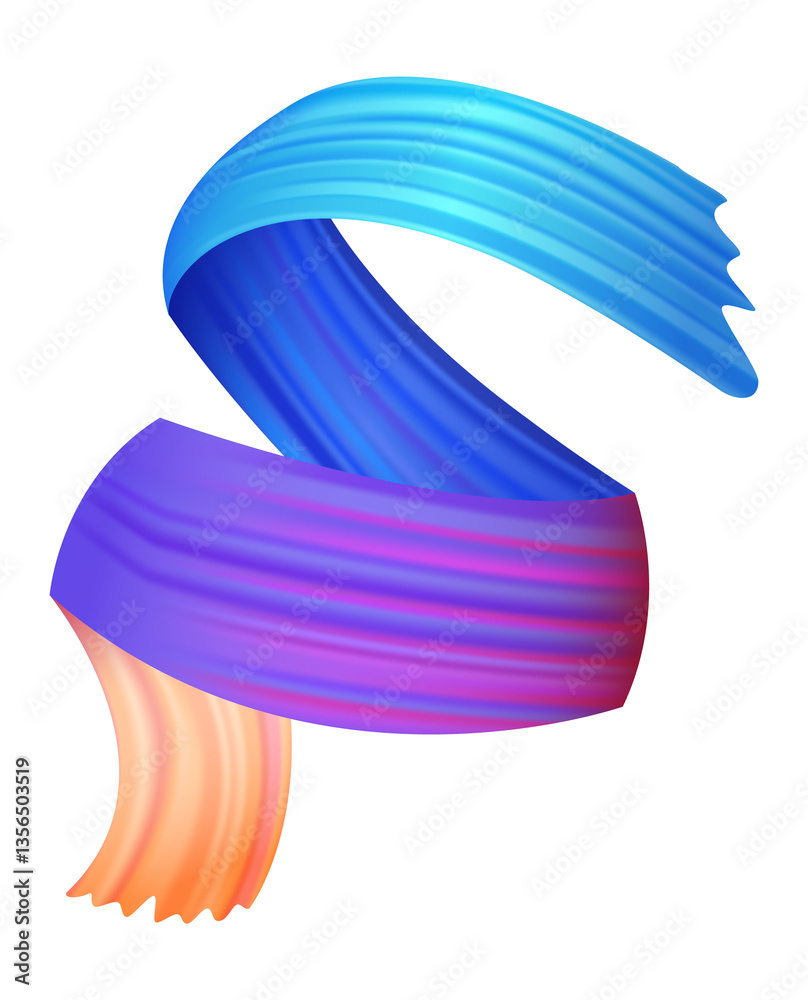 Brushstroke multicolor gradient texture. Brush ribbon isolated on white. Abstract colorful wave flow. Watercolor trace or abstract colorful smear cartoon illustration