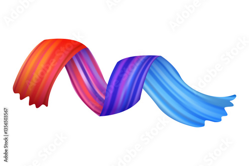 Obraz na płótnie Brushstroke multicolor gradient texture. Brush ribbon isolated on white. Design element of wavy curly brush paint stroke. Watercolor trace or abstract colorful smear cartoon illustration w salonie