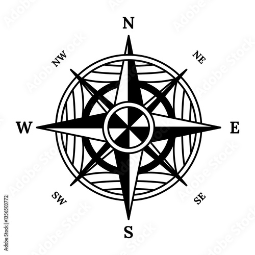 Obraz na płótnie Retro compass icon. Hand drawn wind rose. Old design element for marine theme or heraldry. Vintage rose of wind for sea marine navigation w salonie