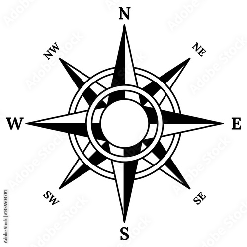 Obraz na płótnie Retro compass icon. Hand drawn wind rose. Old design element for marine theme or heraldry. Vintage rose of wind for sea marine navigation w salonie