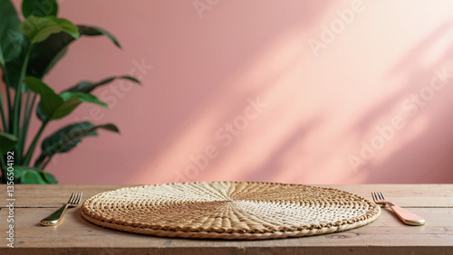 Obraz na płótnie Wooden Table with Wicker Mat Isolated on Transparent Background for Mexican-Themed Party Supplies and Marketing Use w salonie